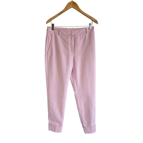 Akris Mulberry SilkPants Womens 6 Pink Cuffed Leg Zip PocketsMade In Italy